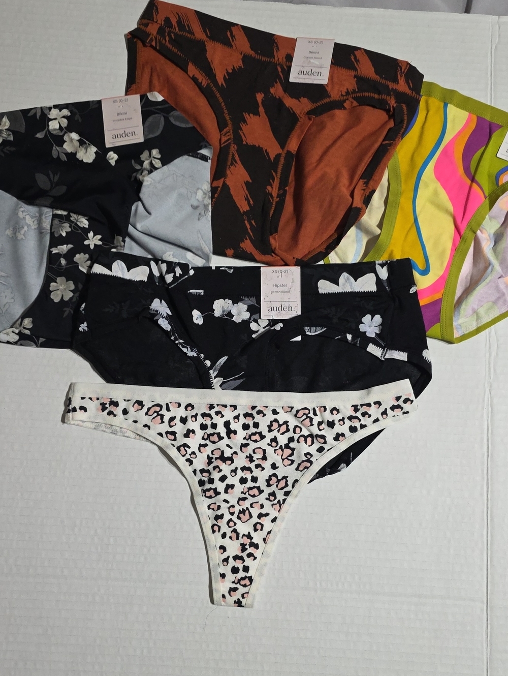 Auden Women's Mixed Pack Panties, Black, White, Brown, Yellow, Pink, Green SZ XS